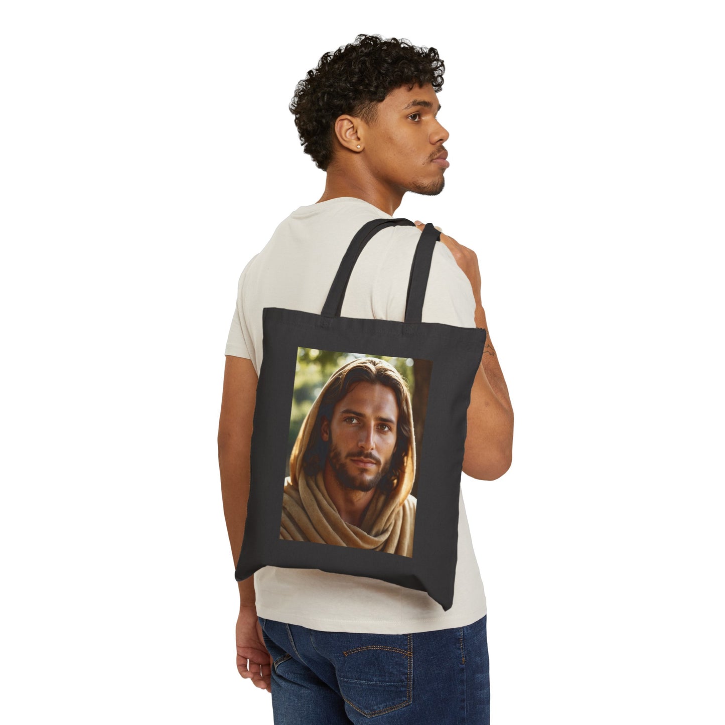 "Who do you say that I am" Black Cotton Canvas Tote Bag