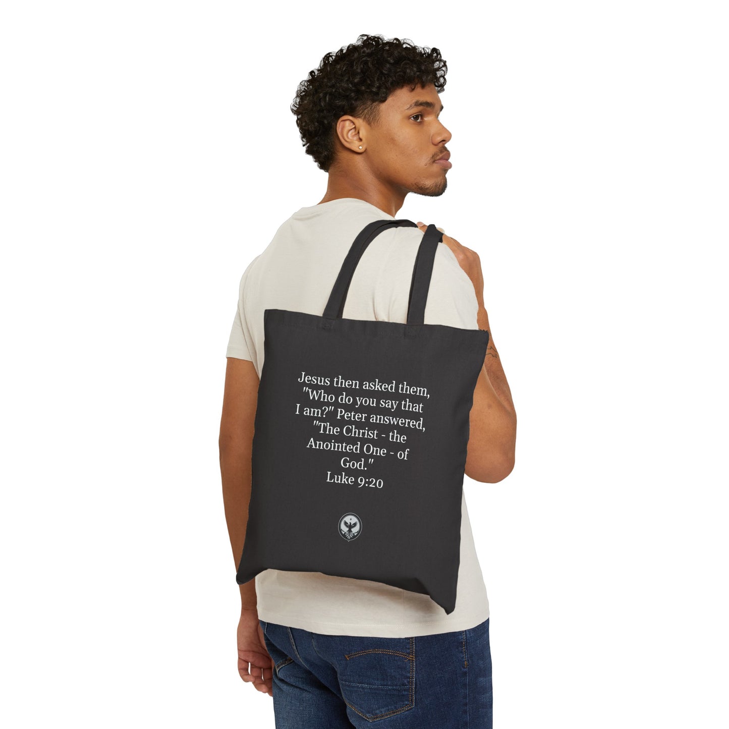 "Who do you say that I am" Black Cotton Canvas Tote Bag